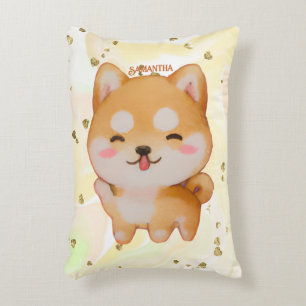 Kawaii Smiling Cartoon-Style Shiba Inu Accent Pillow