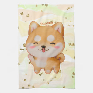 Kawaii Smiling Cartoon-Style Shiba Inu Kitchen Towel
