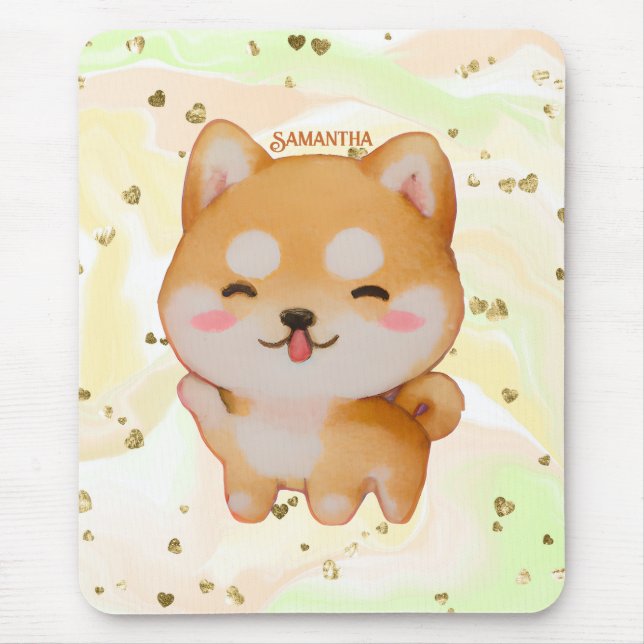 Kawaii Smiling Cartoon-Style Shiba Inu Mouse Pad (Front)