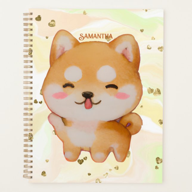 Kawaii Smiling Cartoon-Style Shiba Inu Planner (Front)