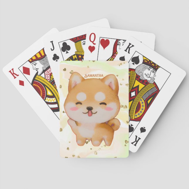 Kawaii Smiling Cartoon-Style Shiba Inu Playing Cards (Back)