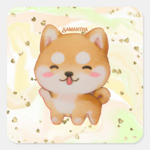 Kawaii Smiling Cartoon-Style Shiba Inu Square Sticker