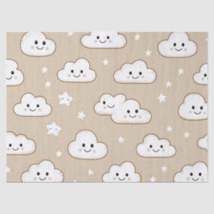 Kawaii Smiling Clouds & Stars on Beige Tissue Paper