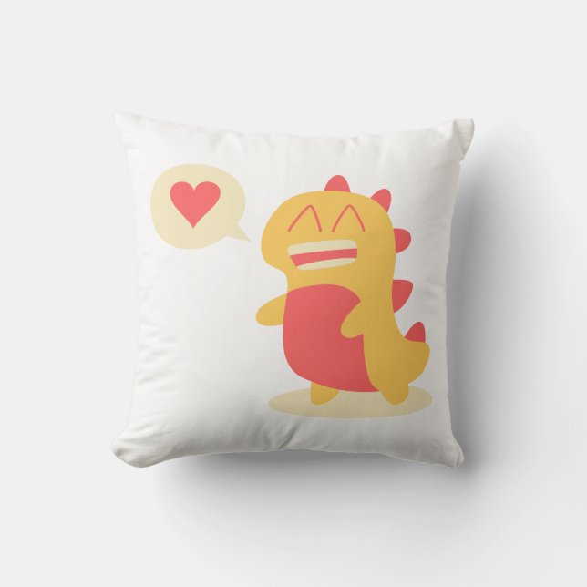 Kawaii smiling Dino talking about love Throw Pillow (Front)