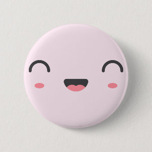 Kawaii smiling face with round closed eyes 2 inch round button