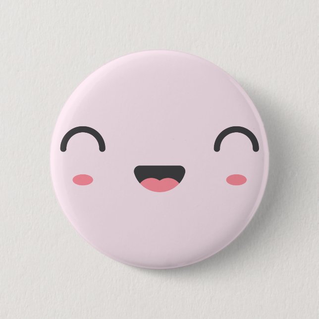 Kawaii smiling face with round closed eyes  2 inch round button (Front)