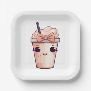 Kawaii Smiling Frappe Paper Plate