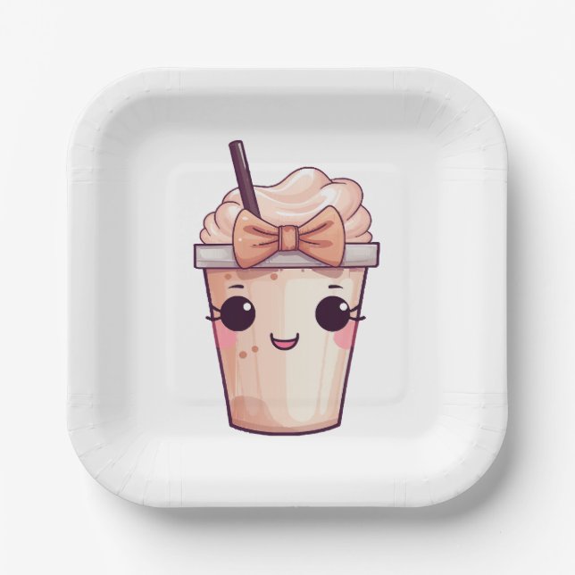 Kawaii Smiling Frappe Paper Plate (Front)