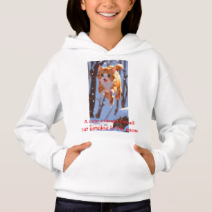 Kawaii Snow Cat Jump Hoodie – Adorable Orange Anim