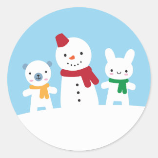 Kawaii Snow Day with Bunny & Bear Classic Round Sticker