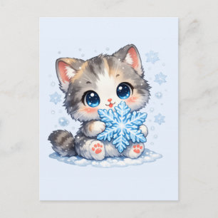 Kawaii Snowflake Kitty – Cute Winter Cat Postcard