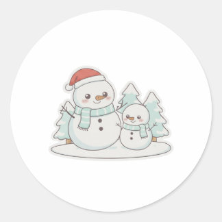 Kawaii Snowman Family Cute Christmas T-Shirt Classic Round Sticker