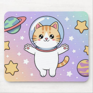 Kawaii Space Cat Astronaut Mouse Pad