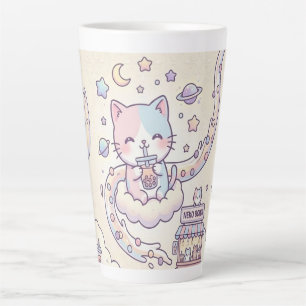 Kawaii Space Cat Drinking Boba Latte Mug 