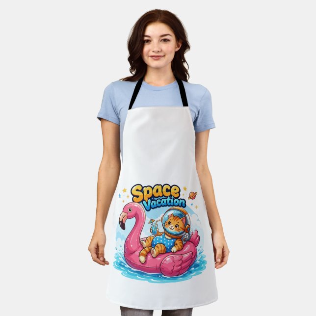  Kawaii Space Cat Vacation Design Apron (Worn)