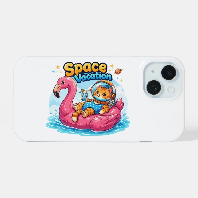  Kawaii Space Cat Vacation Design iPhone 15 Case (Back Horizontal)