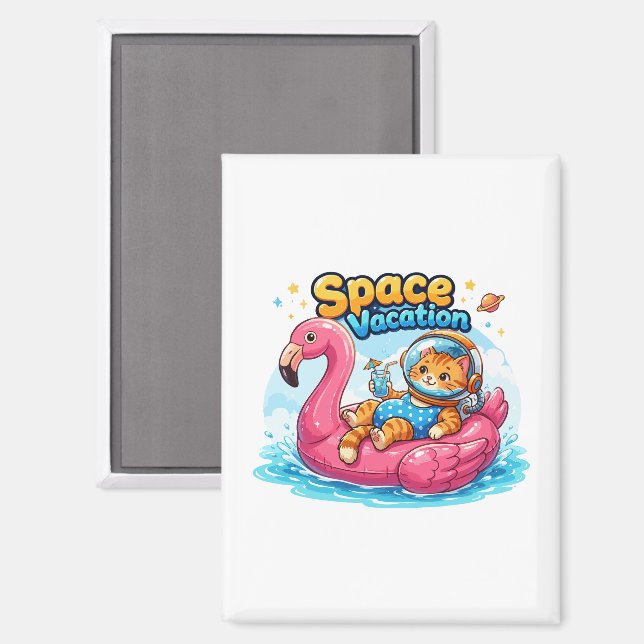  Kawaii Space Cat Vacation Design Magnet (Front/Back)