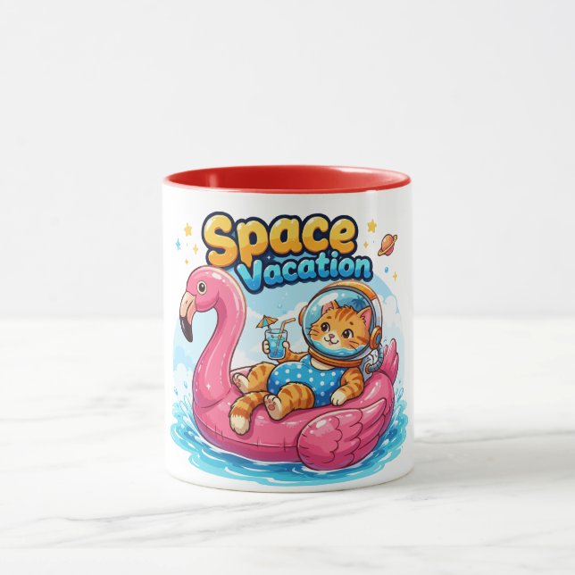  Kawaii Space Cat Vacation Design Mug (Center)