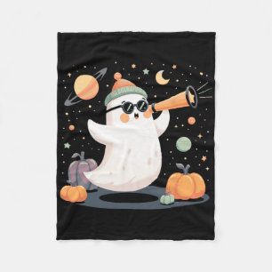 Kawaii Space Ghost Telescope Spooky Halloween Pump Fleece Blanket
