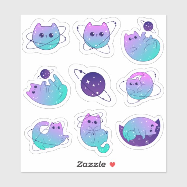 Kawaii Space Planet Kitty Vinyl Stickers (Sheet)