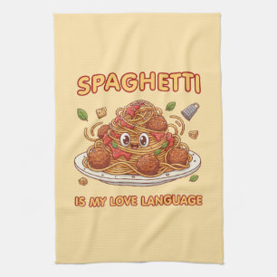 Kawaii Spaghetti Love Language Art Kitchen Towel