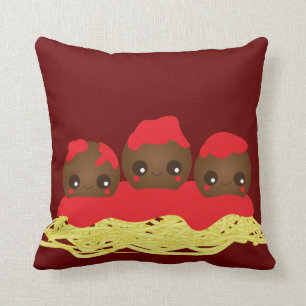 Kawaii Spaghetti & Meatballs Throw Pillow