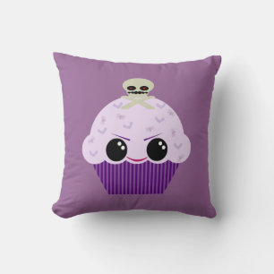 Kawaii Spooky Cupcake & Skull Throw Pillow
