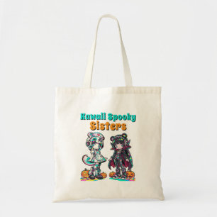 Kawaii Spooky Sisters Anime Chibi Halloween Tote Bag