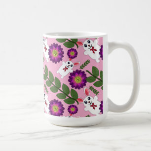 Kawaii Spring Bunny: Vibrant Purple Floral  Coffee Mug
