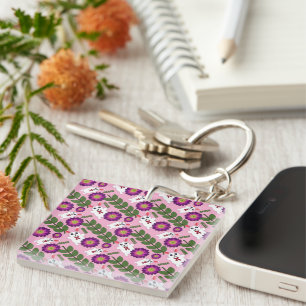 Kawaii Spring Bunny: Vibrant Purple Floral Maximal Keychain