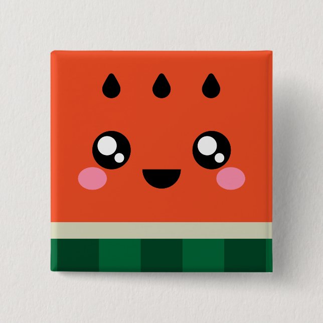 Kawaii Square Watermelon Button / Pin / Badge (Front)