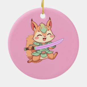Kawaii Squirrel Samurai. Ceramic Ornament