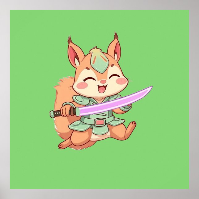 Kawaii Squirrel Samurai. Poster (Front)