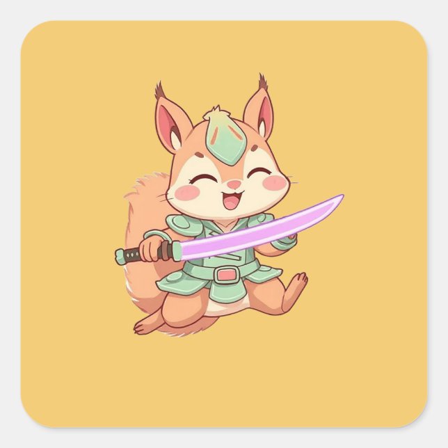 Kawaii Squirrel Samurai. Square Sticker (Front)