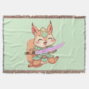 Kawaii Squirrel Samurai. Throw Blanket