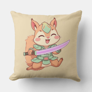 Kawaii Squirrel Samurai. Throw Pillow