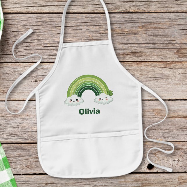Kawaii St. Patrick’s Day Green Rainbow Kids Apron (Creator Uploaded)