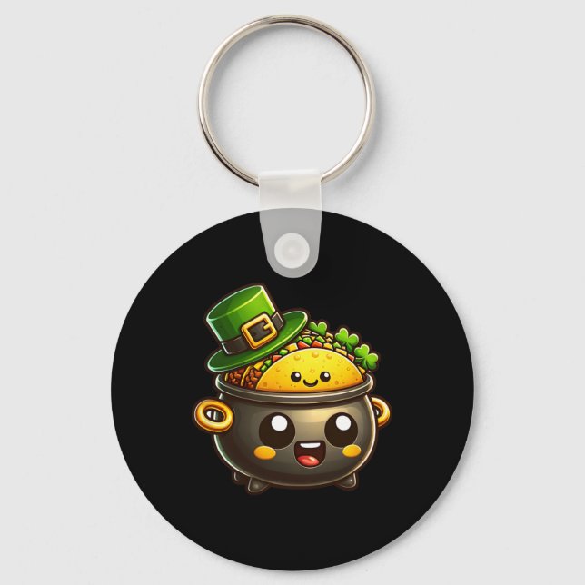 Kawaii St Patricks' Day Pot O Tacos Irish Mexican  Keychain (Front)
