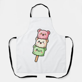 Kawaii Stacked Bear Ice Cream Illustration Apron