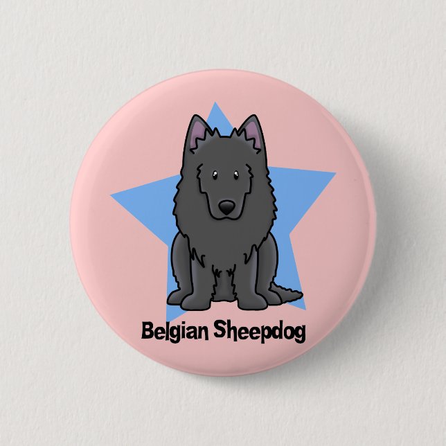 Kawaii Star Belgian Sheepdog 2 Inch Round Button (Front)