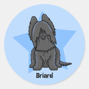Kawaii Star Black Briard Classic Round Sticker