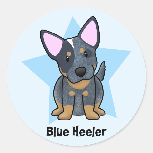 Kawaii Star Blue Heeler Classic Round Sticker (Front)
