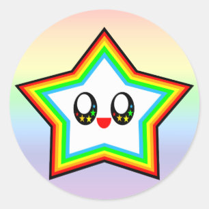 KAWAII STAR RAINBOW HAPPY FACE LUCKY CLASSIC ROUND STICKER