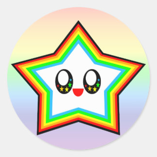 KAWAII STAR RAINBOW HAPPY FACE LUCKY CLASSIC ROUND STICKER