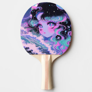 Kawaii Star-Sea Girl Under Cosmic Waves Ping Pong Paddle