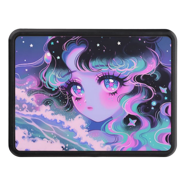 Kawaii Star-Sea Girl Under Cosmic Waves Trailer Hitch Cover (Front)