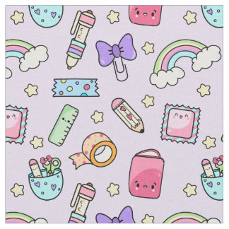 Kawaii Stationery Pattern Fabric