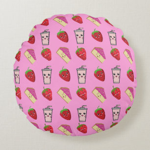 KAWAII STRAWBERRY AND CHEESECAKE ROUND PILLOW