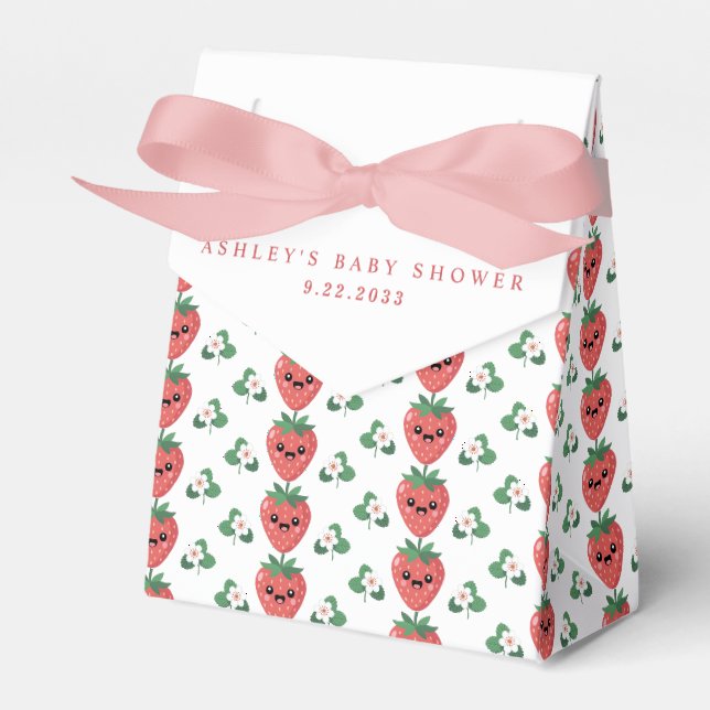 Kawaii Strawberry Baby Shower Favor Box (Front Side)