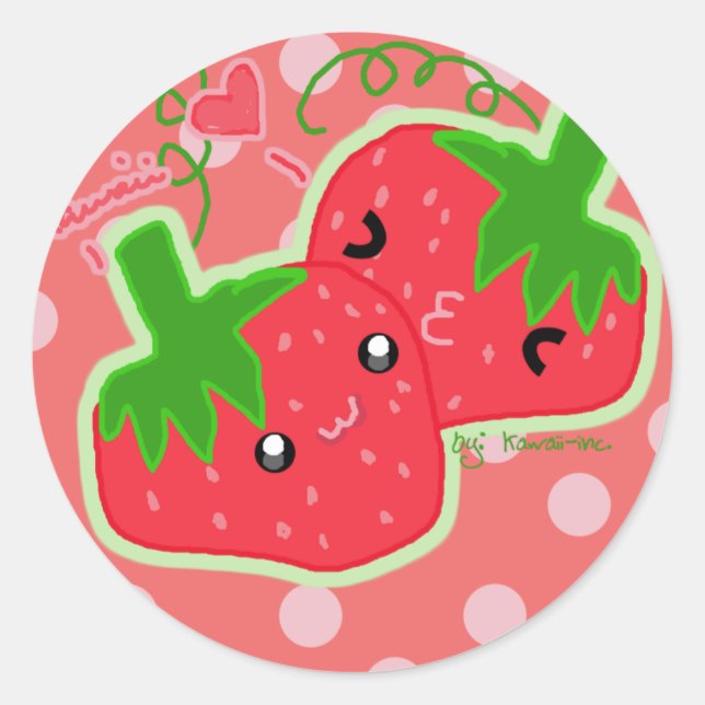 Kawaii Strawberry Classic Round Sticker (Front)